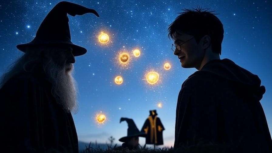 Charlus Potter and Harry Potter legacy, magical artifacts background.