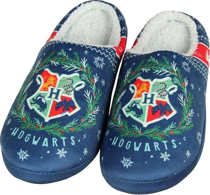 Bioworld Harry Potter Hogwarts Christmas Holiday Unisex Memory Foam House Slippers For Women Men