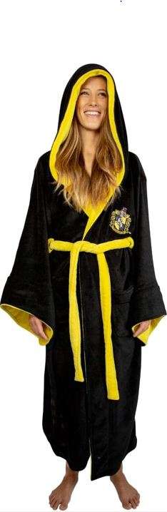 Harry Potter Hufflepuff Hooded Bathrobe for Men/Women | Soft Plush Spa Robe for Adults | Lightweight Fleece Shower Robe With Belted Tie | One Size Fits Most Adults
