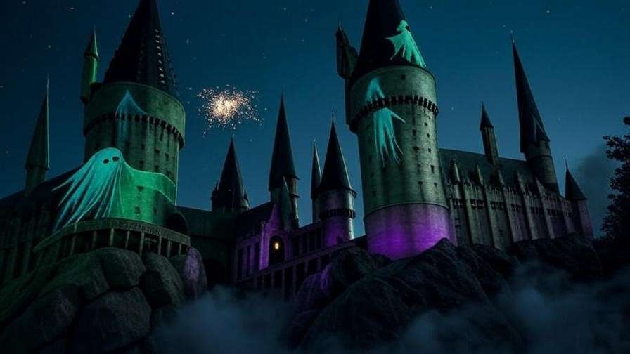 Dementor projections during the Dark Arts at Hogwarts Castle Light Show at Universal Orlando’s Wizarding World of Harry Potter. 