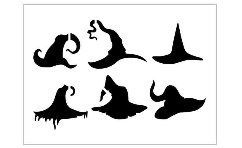 Witch Hat 2 Stencil - 6 Designs Wizard Halloween Miniatures Minis Multiple 8" x 10" Reusable Plastic Sheet S1287