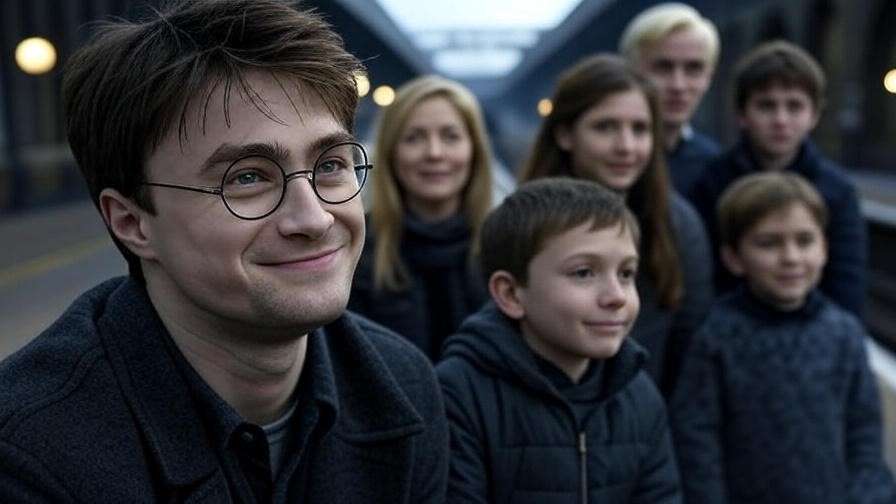Harry and family forgiving Draco at King’s Cross Station epilogue.