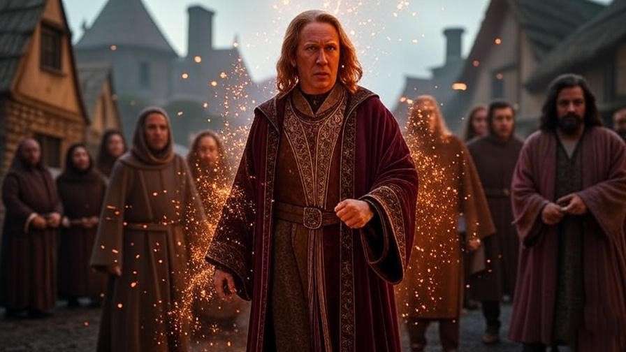 Charlus Potter leading a resistance in a wartime Wizarding village.