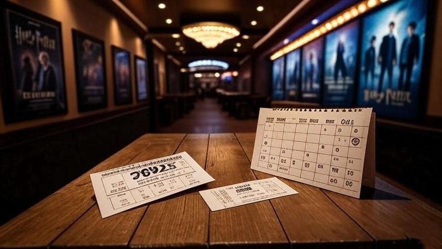 Calendar and ticket mockup with Harry Potter movie posters for Fathom Events 2025 screenings.