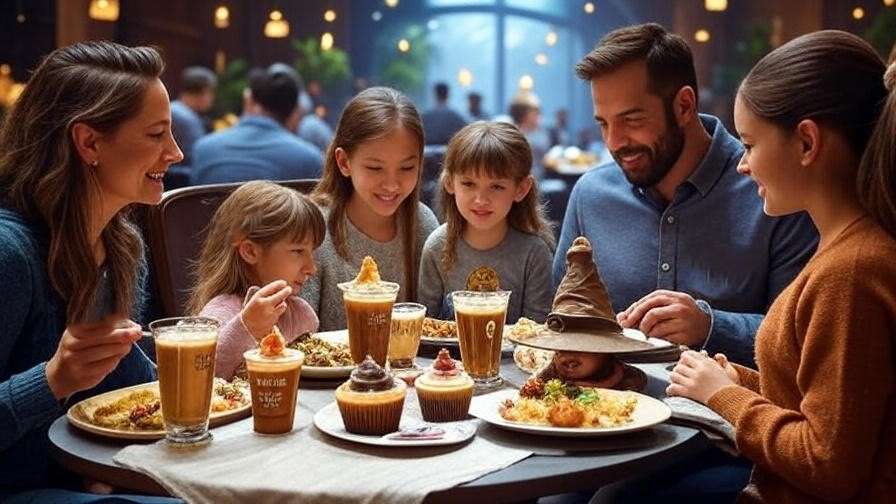 Harry Potter-themed dining with Butterbeer latte at Cambridgeside Galleria restaurant.