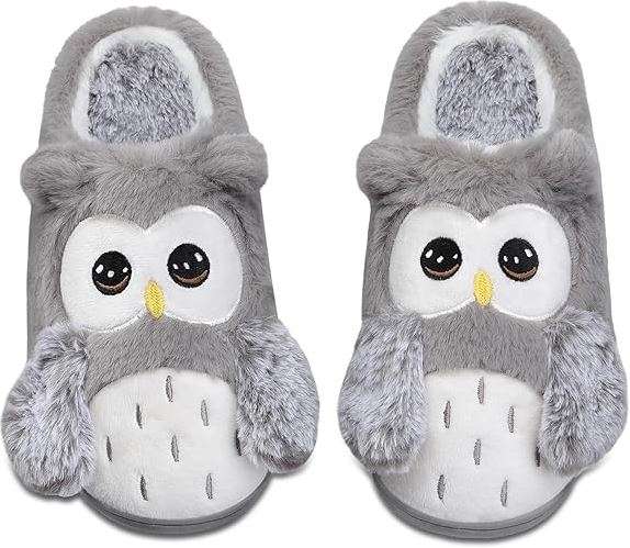 Women's Cute Cartoon Owl Slippers Fuzzy Slip On House Slipper with Memory Foam Comfy Non-Slip Warm Indoor House Shoes