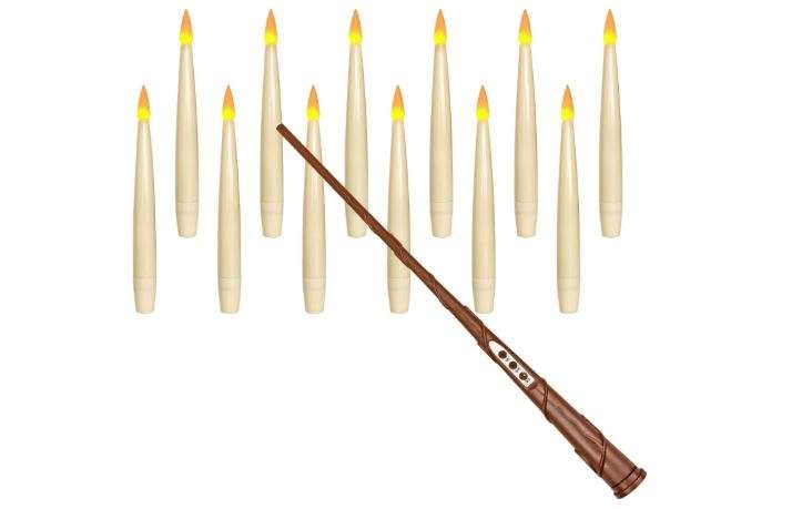 Leejec Floating Candles with Magic Wand Remote(6/18H Timer), 12pcs 6.1" Hanging Flameless Taper Candles, Battery Operated Flickering Warm Light,...
