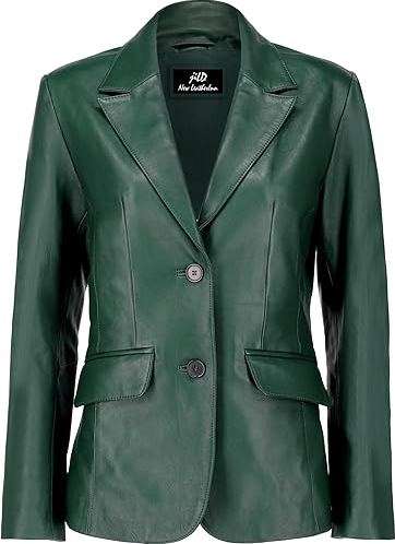 Jild Classic 2-Button Lambskin Leather Blazer Women - Casual Coat Long Sleeves Suit Style Leather Jacket Women
