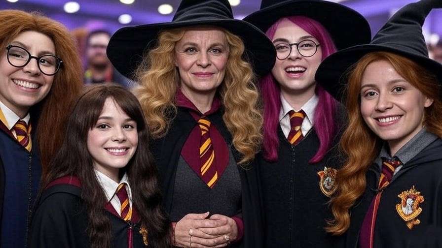 Fans cosplaying as strong female witches from Harry Potter at a convention