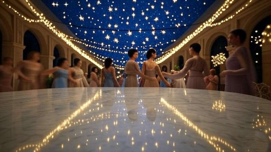 Festive Great Hall night scene with starry ceiling and dancing figures