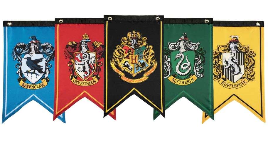Conquest Journals Harry Potter Wizarding House Banner Flag Set, 12'' x 20'' Polyester Flags, Set of 5 Includes Hogwarts Crest, Gryffindor