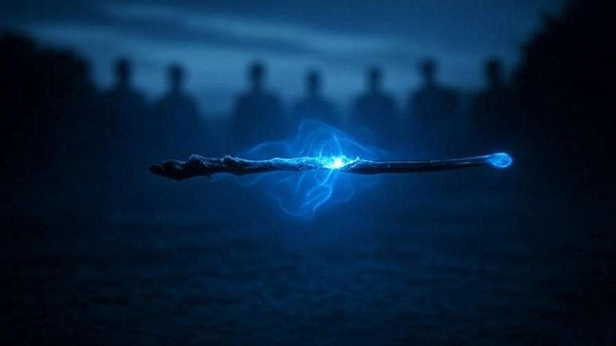 Elder Wand floating with ghostly figures, Harry Potter power wand lore