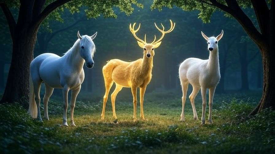 Comparison of white mare, stag, and doe Patronuses in a magical clearing