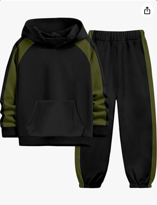 Boys Two-Piece Outfits Color-Block Raglan Sleeve Kangaroo Pocket Hoodie Sweatshirts Jogger Pants Set Boys Clothes 3-7Y