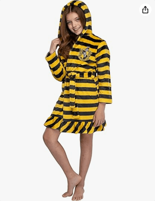 Harry Potter Girls' Striped Ruffle Plush Fleece Robe - All 4 Houses Gryffindor, Hufflepuff, Slytherin, Ravenclaw