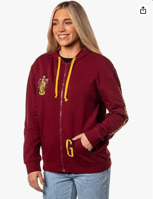 Bioworld Harry Potter Womens Hogwarts Alumni House Crest Lightweight Zip-Up Hoodie