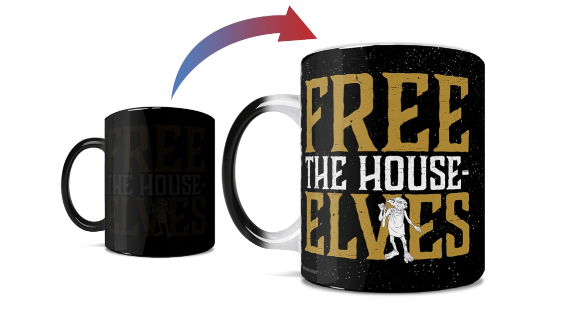 
Morphing Mugs Harry Potter - Dobby - Free The House Elves - One 11 oz Color Changing Heat Sensitive Ceramic Mug – Image Revealed When HOT Liquid Is Added!