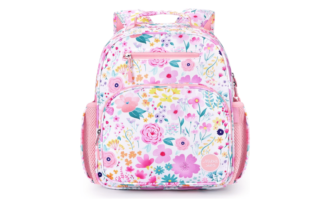 
mibasies Kids Backpack for Girls: Girls Backpack 5-8 - Kindergarten Elementary School Bookbag for Girl - Flower Pink