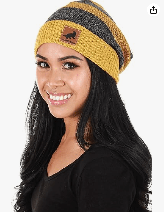 elope Slytherin Heathered Knit Warm Beanie - Acrylic Beanie with Faux Leather Patch, Officially Licensed