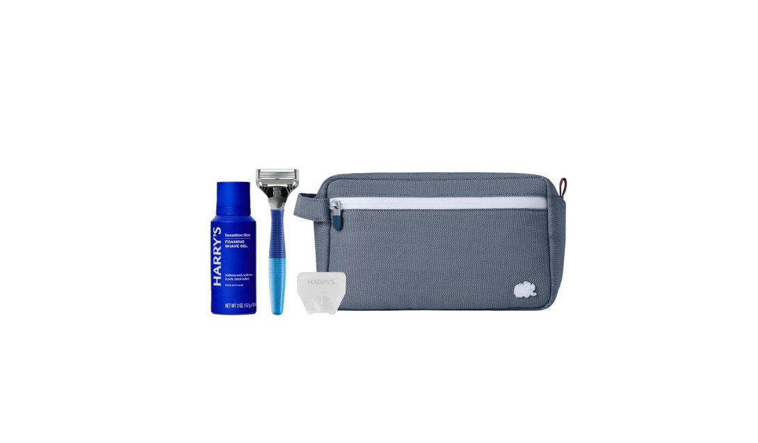 
Harry's Travel Shaving Kit for Men - Toiletry Bag, Razor, Foaming Shave Gel, and Blade Cover - TSA Friendly Shave Kit
