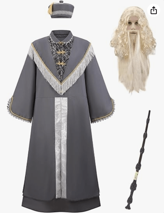 Wizard Costume Men Adult 5PCS Funny Halloween Grey Wizard Robe Costumes Deluxe Mens Cosplay Party Sorcerer Outfit