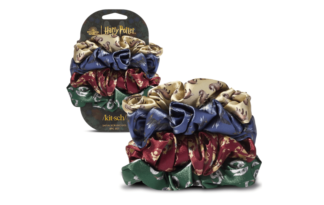  Harry Potter x Kitsch Satin Scrunchies - Softer Than Silk, Damage Free Hair Ties for Girls and Women, Featuring All House Crests - Hair Accessories for All...