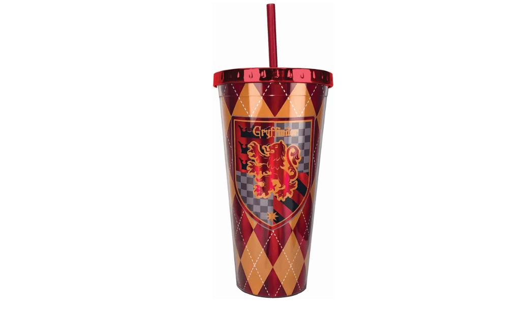  Spoontiques Harry Potter Acrylic Foil Cup with Straw, 20oz - Metallic Locking, Double Wall Insulated, BPA Free - Gryffindor