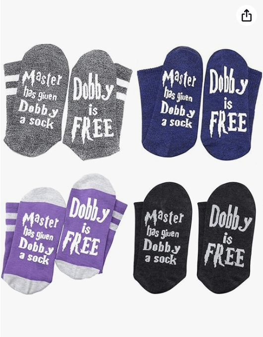 Funny Dobby Socks Novelty Knitted Words Combed Cotton Crew Socks Boyfriend Girlfriend Gift Socks (4 Pairs, One Size, one_size)