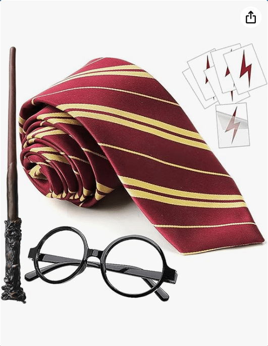 Wizard Costume Accessories Set- Nerd Circle Glasses Magic Wand Tie Novelty Accessories Set for Birthday Halloween Party