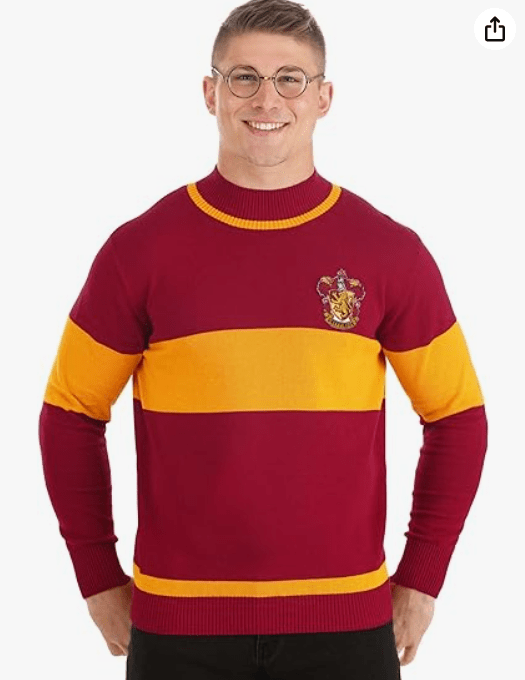 Fun Costumes Adult Lightweight Harry Potter Gryffindor Quidditch Sweater, Cotton with Gryffindor Patch