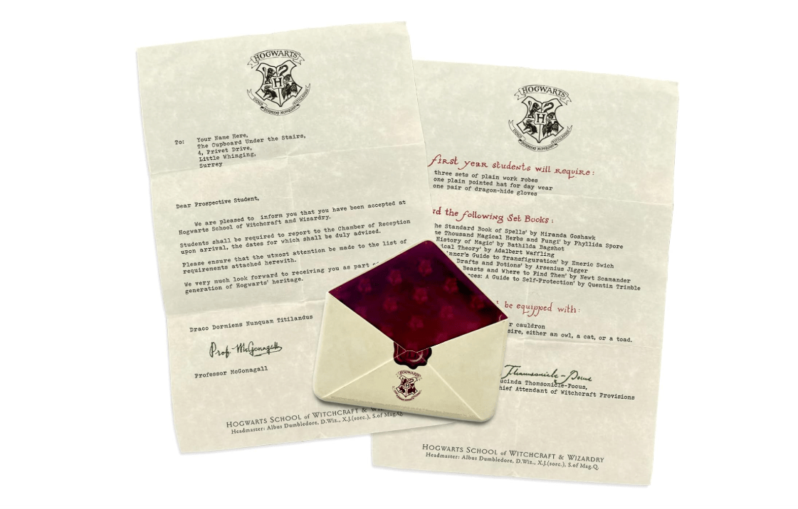  Harry Potter – Personalized Hogwarts Acceptance Letter – 3.5” x 3.5” Functional Resin Envelope Magnet with 5” x 8” Letter from Professor McGonagall |...