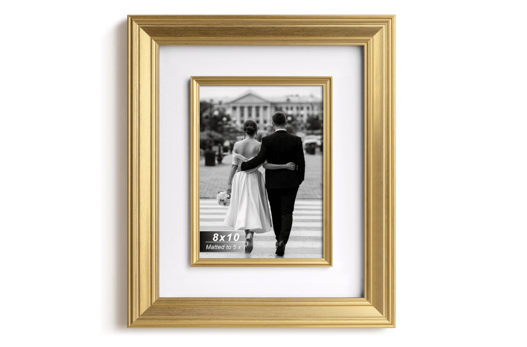 
Yaetm 8x10 Gold Picture Frame with Decorative Inner Frame & Tempered Glass, Display 5x7 Photos with Mat - Portrait or Landscape - Tabletop & Wall...