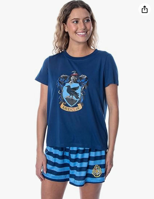 Harry Potter Women's Hogwarts Castle Shirt and Shorts Lounge Sleepwear Pajama Set - All 4 Houses Available