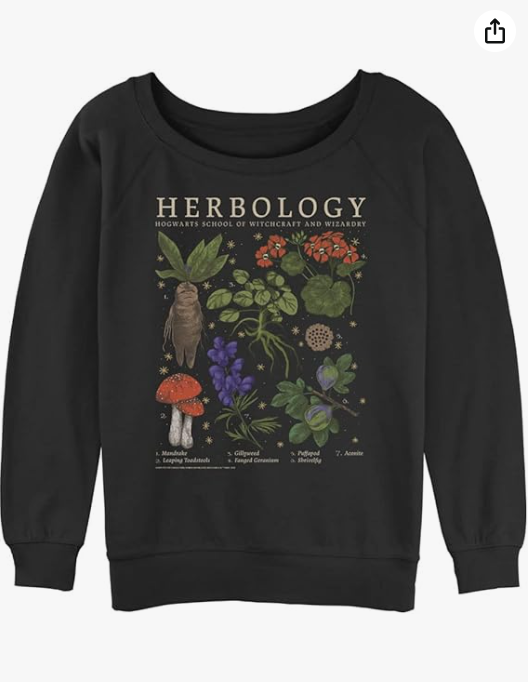 Harry Potter Women's Deathly Hallows Herbology Junior's Raglan Pullover with Coverstitch
