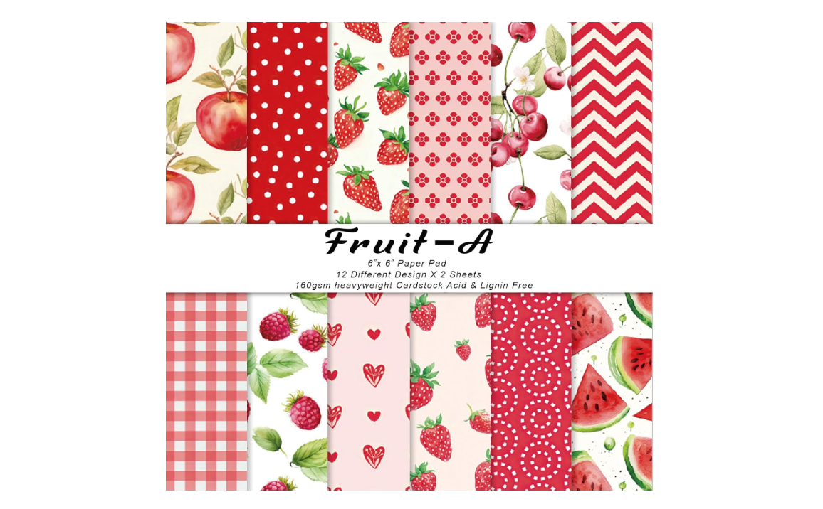 
24 Sheets Scrapbook Paper, 6"X6" Inch Scrapbook Paper, 160gsm, 12 Designs Decorative Paper for Card Making Scrapbook Photo Album Decor (Fruit-A)