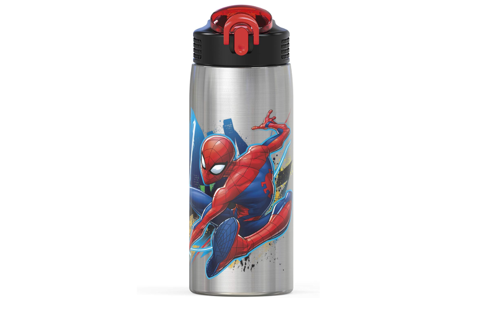 
Zak Designs 27oz Marvel 18/8 Single Wall Stainless Steel Water Bottle with Flip-up Straw and Locking Spout Cover, Durable Cup for Sports or Travel (27oz,...