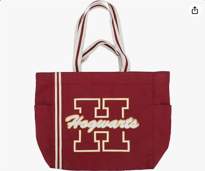 Harry Potter Hogwarts Canvas Tote Bag with Faux Shearling Patch