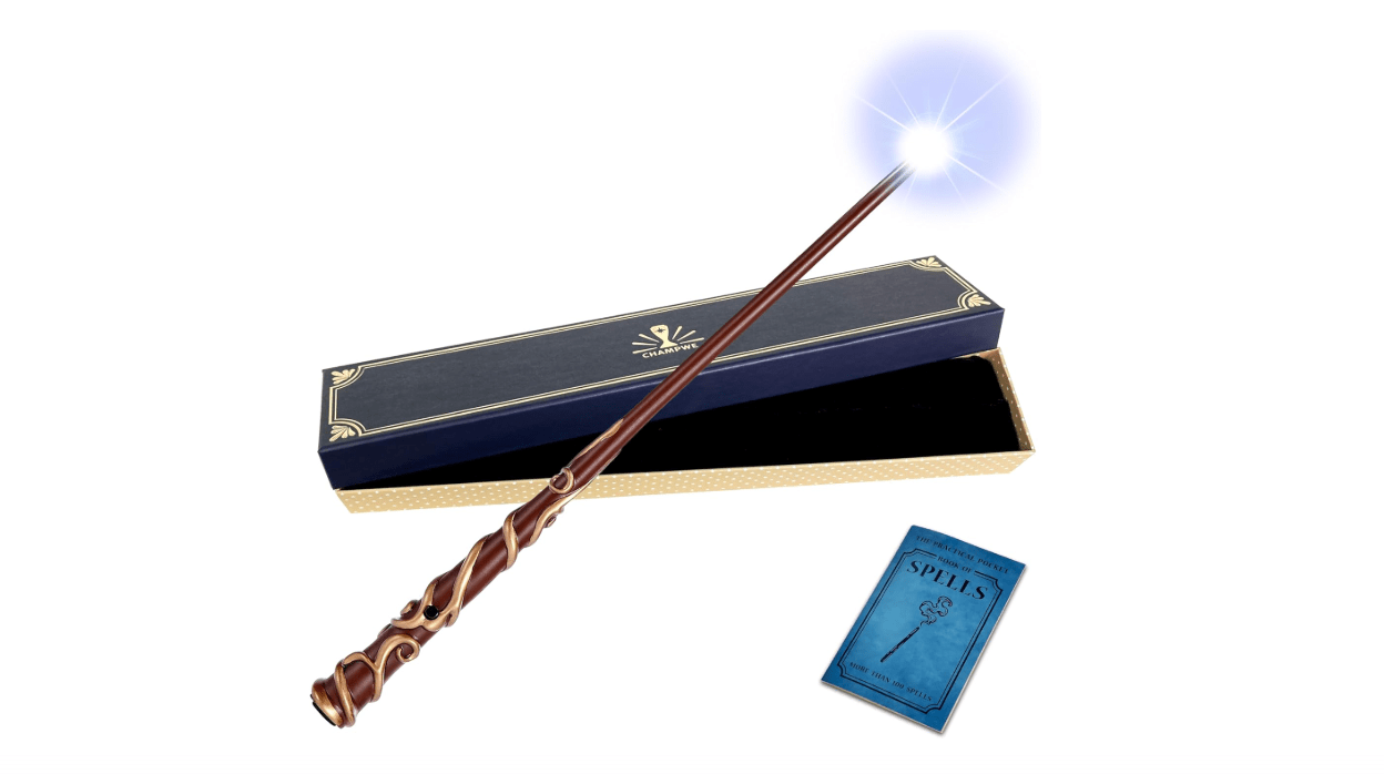 ChampWe Light Up Magic Wizard Wand Rechargeable Illuminating Toy for Kids Witch Collection Cosplay Accessories with Spellbook and Gift Box (Ivy)