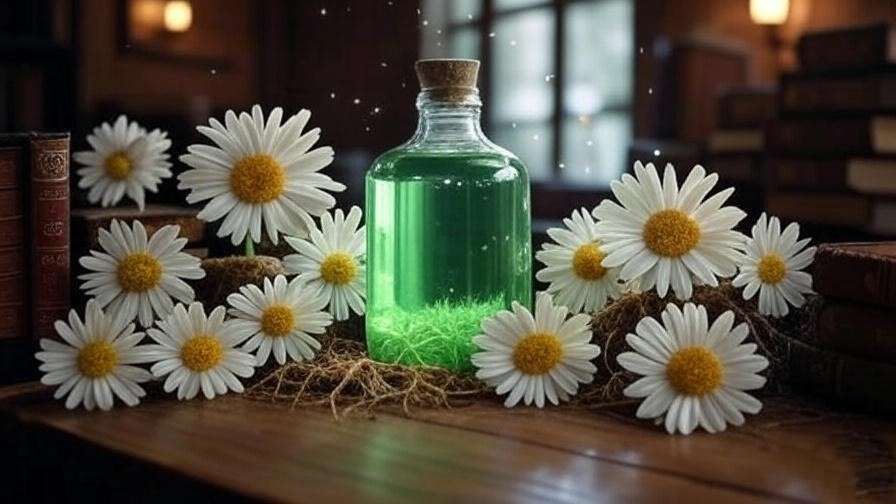 DIY Shrinking Solution display with acid-green potion bottle and ingredients in a Harry Potter-inspired setting.
