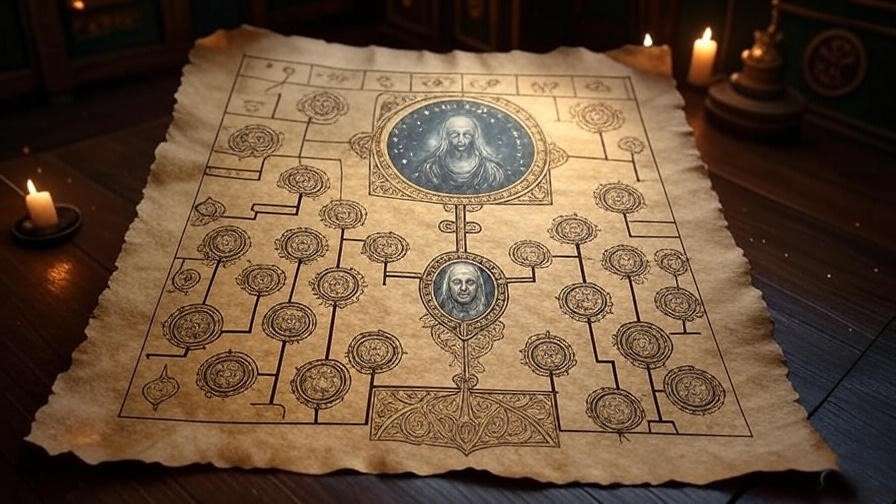 Potter family tree with Charlus Potter highlighted, magical parchment background.