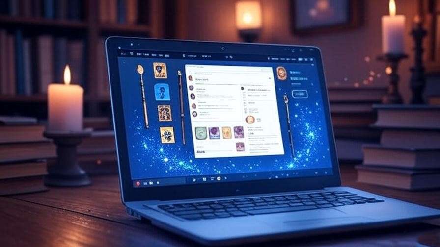  Magical laptop displaying a fanfiction platform, guiding fans to Harry Potter and Severus Snape stories.
