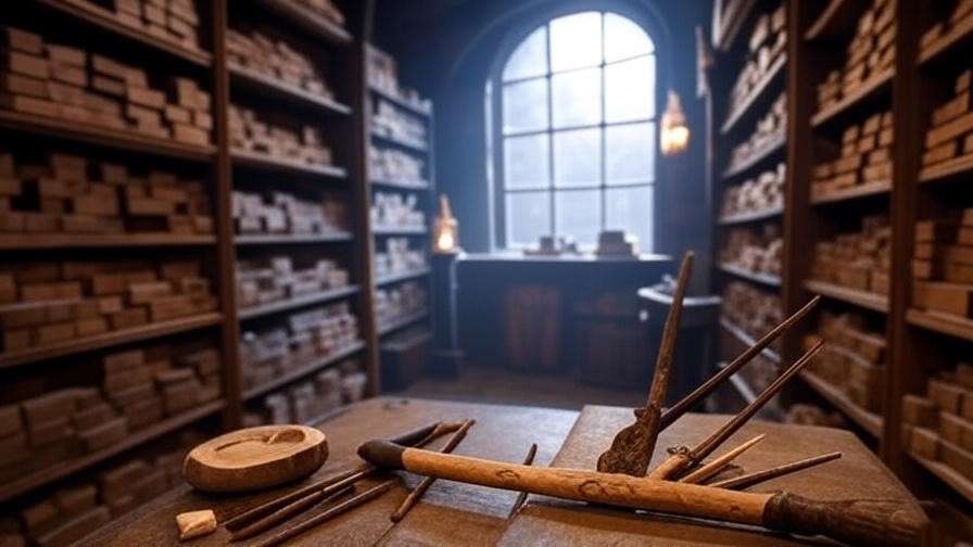  Interior of Ollivanders wand shop with wand boxes and tools, Harry Potter, Dean Thomas wand origin.
