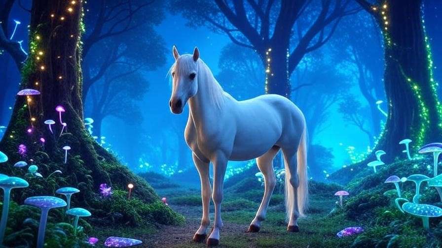 White mare Patronus on magical quiz interface with forest elements