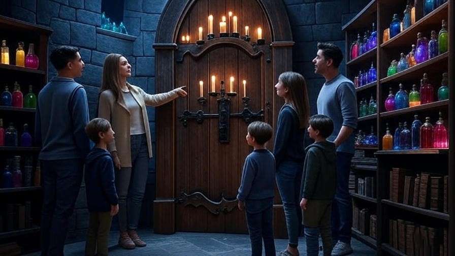 Hogwarts escape room attraction with family exploring at Cambridgeside Galleria.