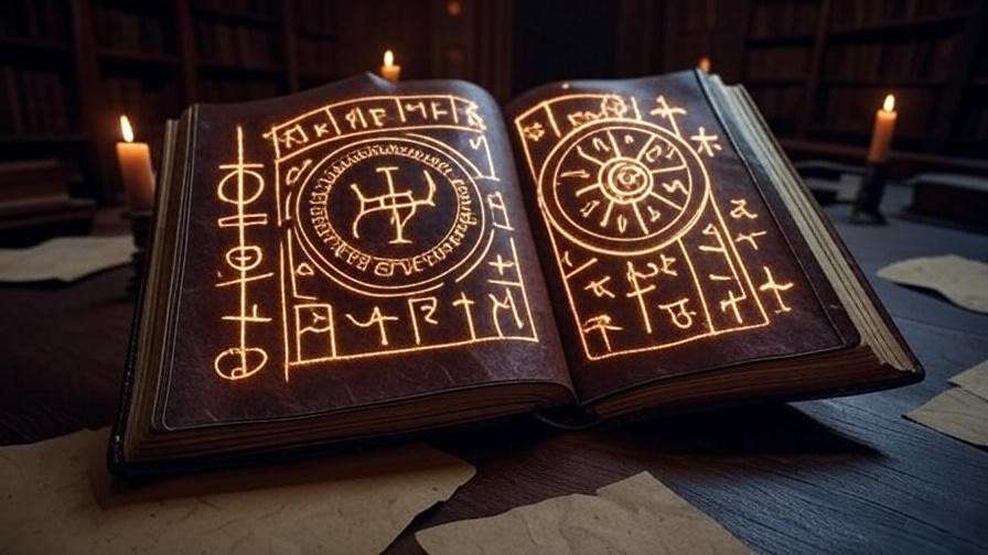 Ancient spellbook with glowing runes depicting the Alohomora lock charm in a Hogwarts library, symbolizing its historical origins.
