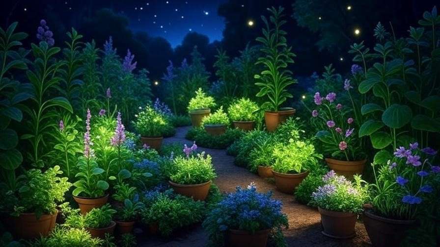  Magical herb garden with glowing plants and fireflies, a hidden gem around the corner from Diagon Alley’s Apothecary.
