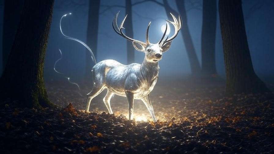 Serene Patronus casting silver glow in a misty forest scene.