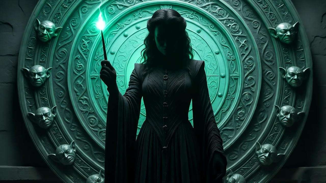 Bellatrix Lestrange casting a curse inside Gringotts vault on Universal’s Escape ride 