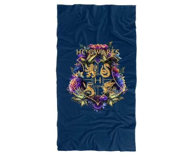 LOGOVISION Harry Potter Hogwarts Multi-Colored Floral Crest Officially Licensed Beach Towel 30" X 60"