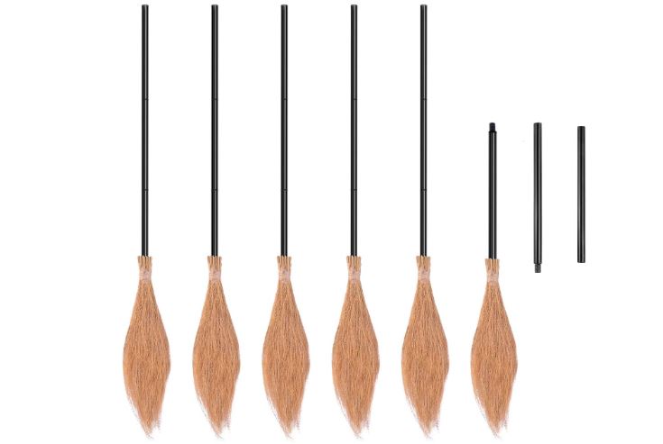 Elcoho 6 Pieces Retractable Witch Broom Witch Broomstick Plastic Halloween Straw Thatch Witch Broom Props Party Decoration for Halloween Cosplay Favors
